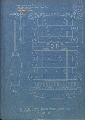 Canadian Open Back Curry Comb - 6 Bar WH Tildesley Forging Technical Drawing