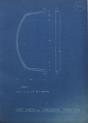 Cast Cheek for Crescent Trap No3 WH Tildesley Forging Technical Drawing