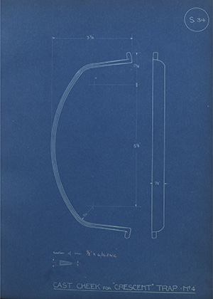 Cast Cheek for Crescent Trap No4 WH Tildesley Forging Technical Drawing