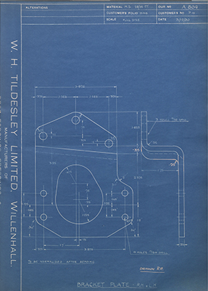 Ceandess Limited P111 Bracket Plate RH & LH WH Tildesley Forging Technical Drawing