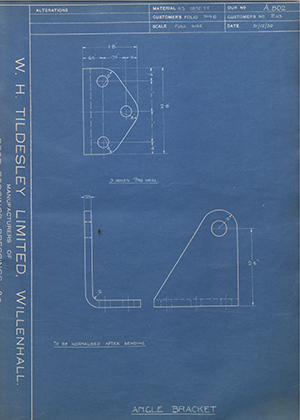 Ceandess Limited P113 Angle Bracket WH Tildesley Forging Technical Drawing