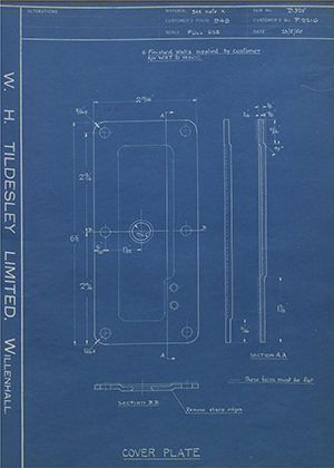 Ceandess Limited P2216 Cover Plate WH Tildesley Forging Technical Drawing