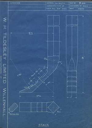 Charles H Pugh 254/H Stalk WH Tildesley Forging Technical Drawing