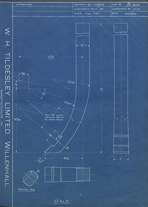 Charles H Pugh 255H Stalk WH Tildesley Forging Technical Drawing