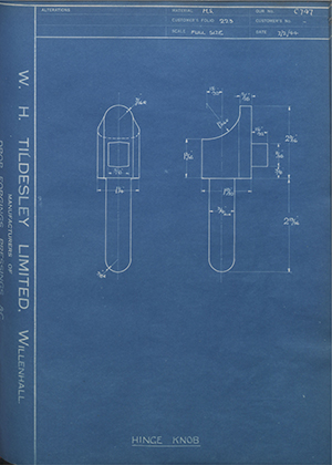 Charles Holmes  Hinge Knob WH Tildesley Forging Technical Drawing