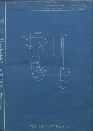 Chas A Blatchford &amp; Sons LTD (Blatchford) 13/4&quot; Tee Joint - Artificial Limb WH Tildesley Forging Technical Drawing