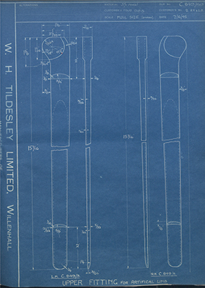 Chas A Blatchford &amp; Sons LTD (Blatchford) 2 R.H 2 L.H Upper Fitting for Artificial Limb WH Tildesley Forging Technical Drawing