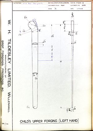 Chas A Blatchford & Sons LTD (Blatchford) 335 Childs Upper Forging (Left Hand) WH Tildesley Forging Technical Drawing