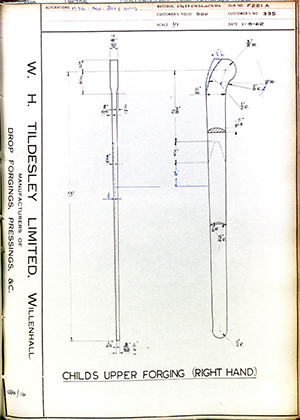 Chas A Blatchford & Sons LTD (Blatchford) 335 Childs Upper Forging (Right Hand) WH Tildesley Forging Technical Drawing