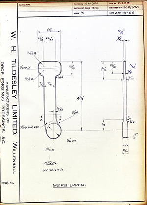 Chas A Blatchford & Sons LTD (Blatchford) 369/370 M2 P.B Upper WH Tildesley Forging Technical Drawing