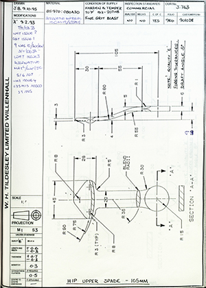 Chas A Blatchford & Sons LTD (Blatchford) 901028 Hip Upper Spade - 105MM WH Tildesley Forging Technical Drawing