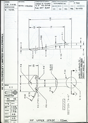 Chas A Blatchford & Sons LTD (Blatchford) 901029 Hip Upper Spade - 125MM WH Tildesley Forging Technical Drawing