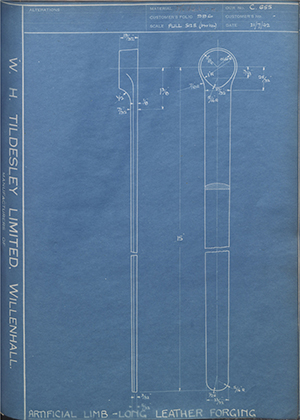 Chas A Blatchford & Sons LTD (Blatchford)  Artificial Limb - Long Leather Forging WH Tildesley Forging Technical Drawing