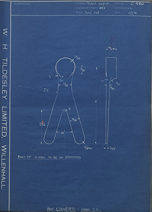 Chas A Blatchford & Sons LTD (Blatchford)  BK Lowers - Mark 2 x WH Tildesley Forging Technical Drawing