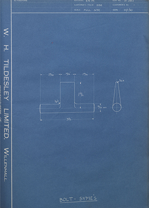 Chas A Blatchford & Sons LTD (Blatchford)  Bolt - Syme's WH Tildesley Forging Technical Drawing