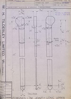 Chas A Blatchford & Sons LTD (Blatchford) SK 999 / 901004/901005 Forgings - BK Joint - Long Upper WH Tildesley Forging Technical Drawing