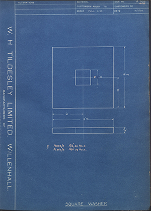 Chas Wade Co LTD - Square Washer WH Tildesley Forging Technical Drawing