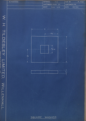 Chas Wade Co LTD  Square Washer WH Tildesley Forging Technical Drawing