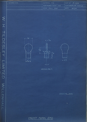 Chater-Lea MFG CO LTD 1555/S Front Fork End WH Tildesley Forging Technical Drawing