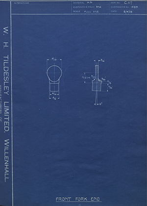 Chater-Lea MFG CO LTD 1589 Front Fork End WH Tildesley Forging Technical Drawing