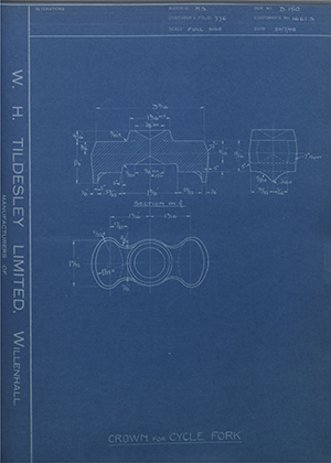 Chater-Lea MFG CO LTD 1661.S Crown for Cycle Fork WH Tildesley Forging Technical Drawing