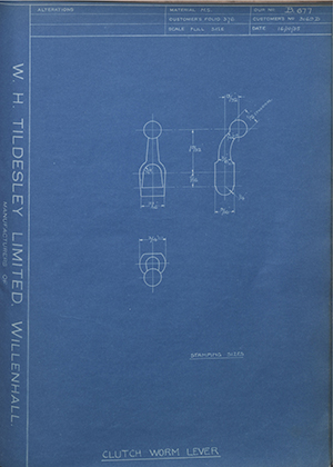 Chater-Lea MFG CO LTD 3169B Clutch Worm Lever WH Tildesley Forging Technical Drawing