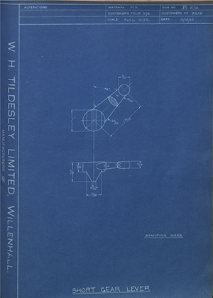 Chater-Lea MFG CO LTD 3219 Short Gear Lever WH Tildesley Forging Technical Drawing