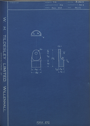 Chater-Lea MFG CO LTD 323-2 Fork End WH Tildesley Forging Technical Drawing