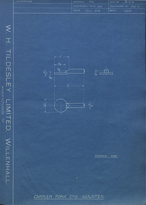 Chater-Lea MFG CO LTD 326.S Carrier Fork End Adjuster WH Tildesley Forging Technical Drawing