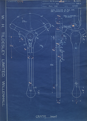 Chater-Lea MFG CO LTD 632-S Crank (Right) WH Tildesley Forging Technical Drawing