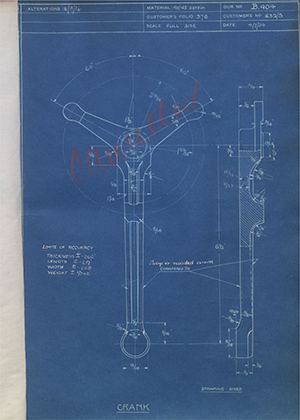 Chater-Lea MFG CO LTD 632/S Crank WH Tildesley Forging Technical Drawing