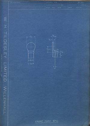 Chater-Lea MFG CO LTD 799S Front Fork End WH Tildesley Forging Technical Drawing