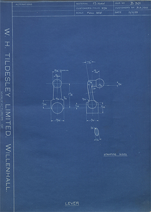 Chater-Lea MFG CO LTD BA.386 Lever WH Tildesley Forging Technical Drawing