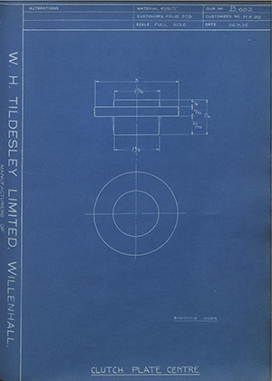 Chater-Lea MFG CO LTD M.R.90 Clutch Plate Centre WH Tildesley Forging Technical Drawing