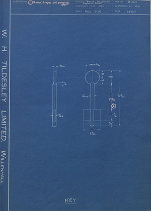 Chatwood Safe & Engineering Co LTD 150 Key WH Tildesley Forging Technical Drawing