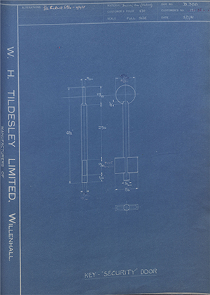 Chatwood Safe & Engineering Co LTD 151 / DB2.2 Key - Security Door WH Tildesley Forging Technical Drawing