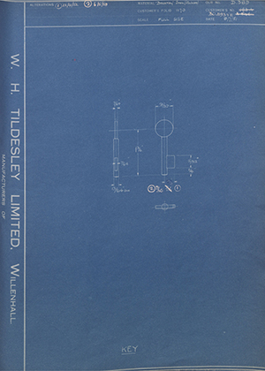 Chatwood Safe & Engineering Co LTD 153A / 546 / BA.119358 Key WH Tildesley Forging Technical Drawing