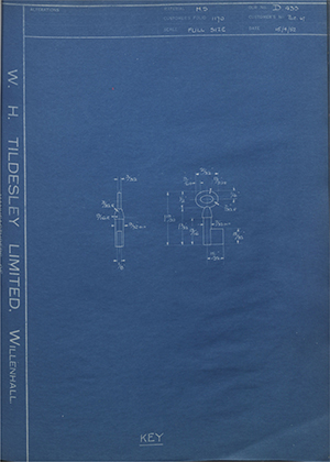 Chatwood Safe & Engineering Co LTD Part 67 Key WH Tildesley Forging Technical Drawing