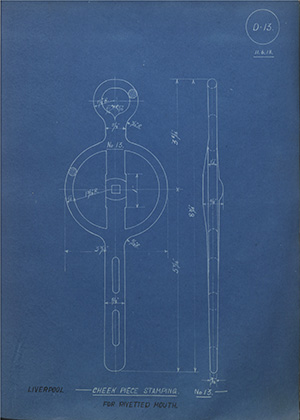 Cheek Piece Stamping - For Rivetted Mouth - No13 - Liverpool WH Tildesley Forging Technical Drawing