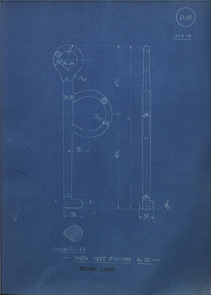 Cheek Piece Stamping - No20 - Pelham - Large WH Tildesley Forging Technical Drawing