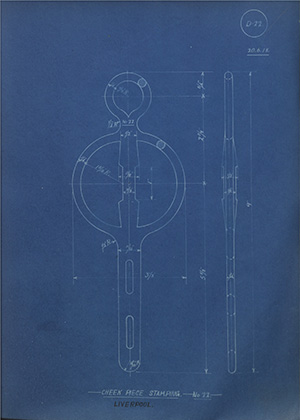 Cheek Piece Stamping - No22 - Liverpool WH Tildesley Forging Technical Drawing