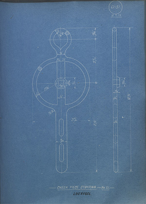 Cheek Piece Stamping - No51 - Liverpool WH Tildesley Forging Technical Drawing