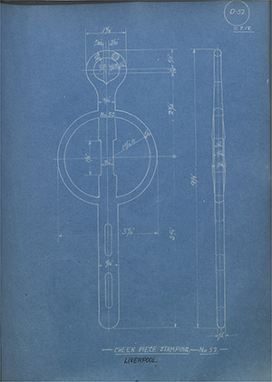 Cheek Piece Stamping - No52 - Liverpool WH Tildesley Forging Technical Drawing