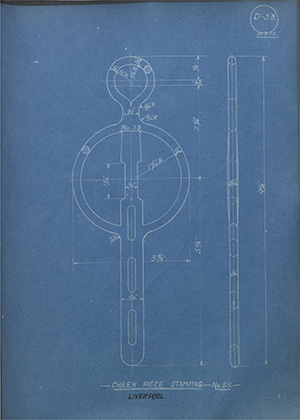 Cheek Piece Stamping - No53 - Liverpool WH Tildesley Forging Technical Drawing