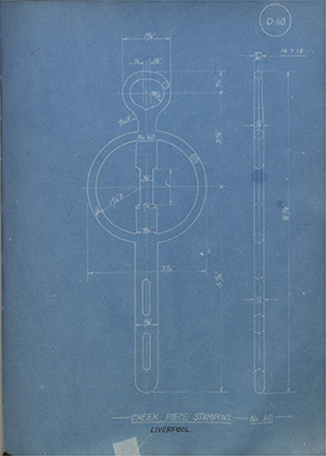 Cheek Piece Stamping - No60 - Liverpool WH Tildesley Forging Technical Drawing