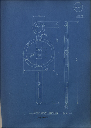 Cheek Piece Stamping - No68 - Liverpool WH Tildesley Forging Technical Drawing