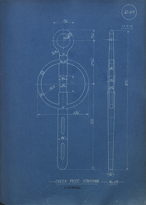 Cheek Piece Stamping - No69 - Liverpool WH Tildesley Forging Technical Drawing