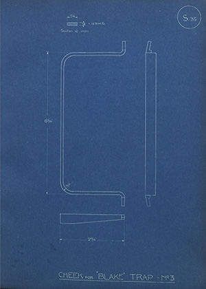 Cheek for Blake Trap - No3 WH Tildesley Forging Technical Drawing