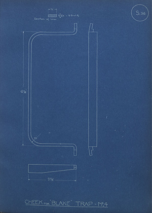 Cheek for Blake Trap - No4 WH Tildesley Forging Technical Drawing