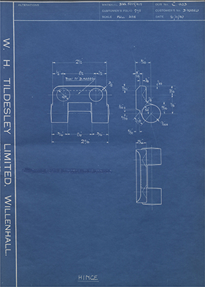 Chubb & Sons Lock & Safe Co LTD D408820 Hinge WH Tildesley Forging Technical Drawing